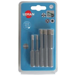 Forets diamantés grès cérame Ø 5 / 6 / 8 / 10 / 12 mm pour perceuse LEMAN 6500.05