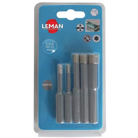 Forets diamantés grès cérame Ø 5 / 6 / 8 / 10 / 12 mm pour perceuse LEMAN 6500.05