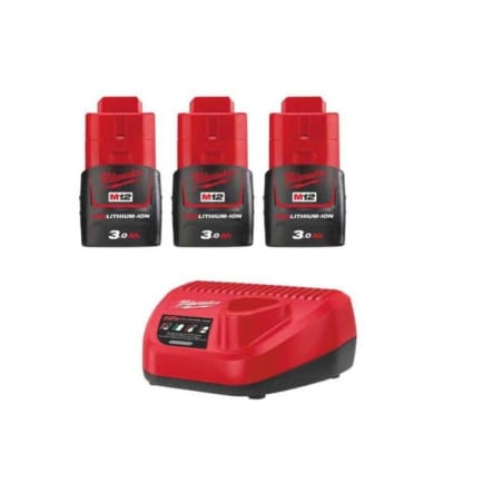 Pack énergie 1 chargeur + 3 batteries 12V 3Ah M12 NRG-303 MILWAUKEE 4933459207