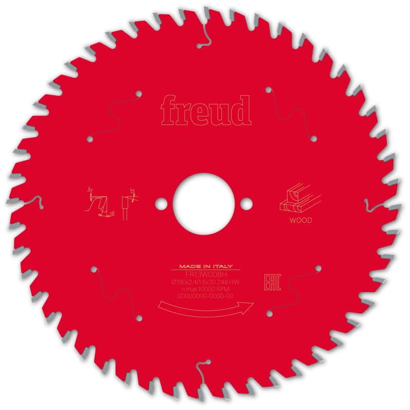 Lame bois Ø 190 mm - AL 30 mm - E 2,4/1,6 mm - 48 dents FREUD F03FS09719