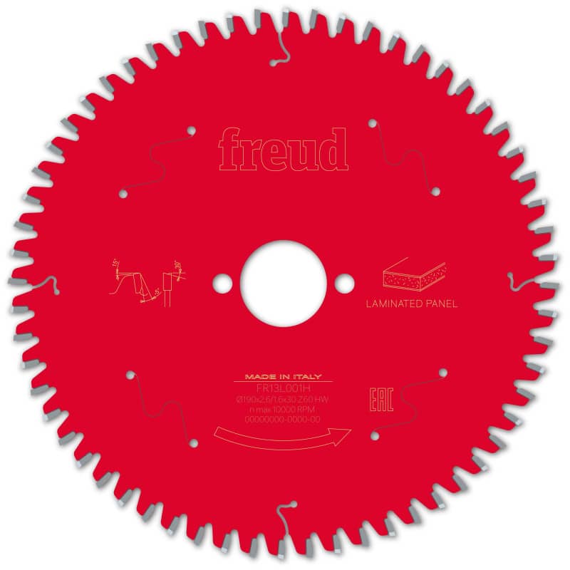 Lame panneaux mélaminés Ø 190 mm - AL 30 mm - E 2,6/1,6 mm - 60 dents FREUD F03FS09802