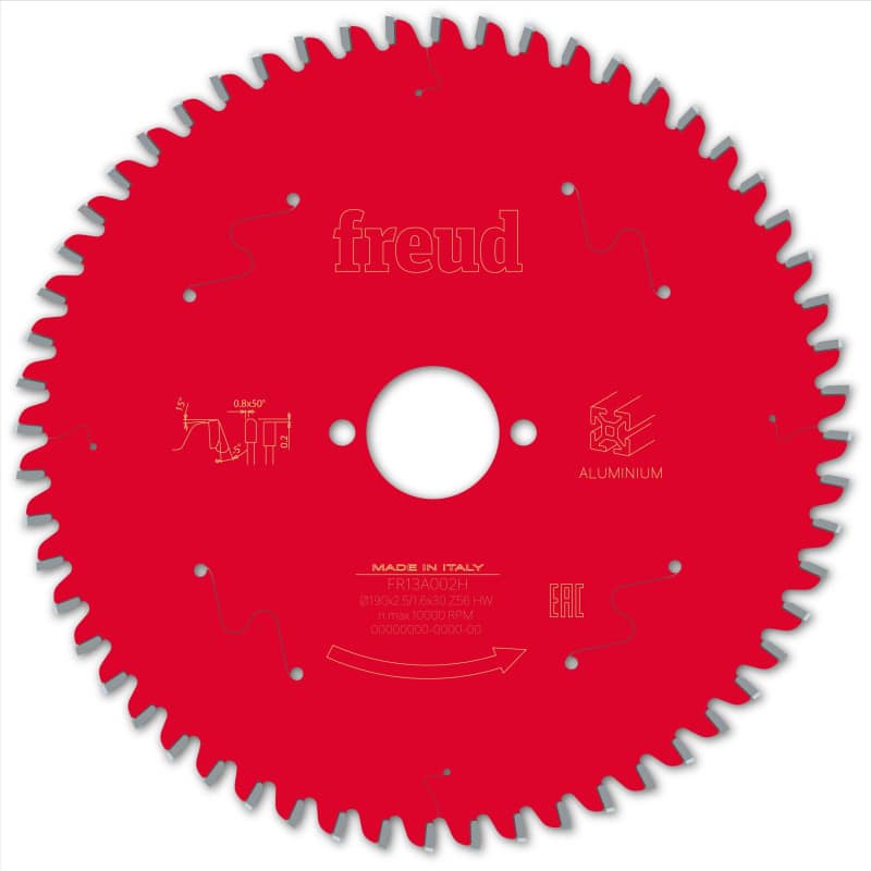 Lame alu / PVC Ø 190 mm - AL 30 mm - E 2,5/1,6 mm - 56 dents FREUD F03FS09815