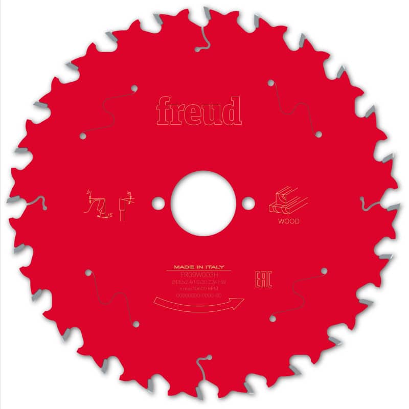 Lame bois Ø 180 mm - AL 30 mm - E 2,4/1,6 mm - 24 dents FREUD F03FS09698