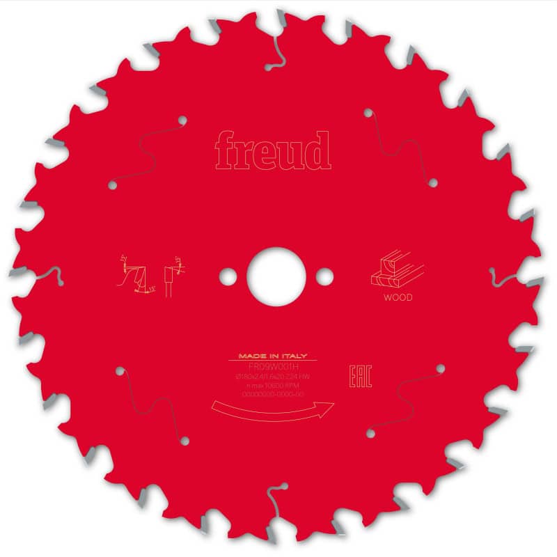 Lame bois Ø 180 mm - AL Ø 20 mm - 24 dents - E 2,4/1,6 mm - FREUD F03FS09696