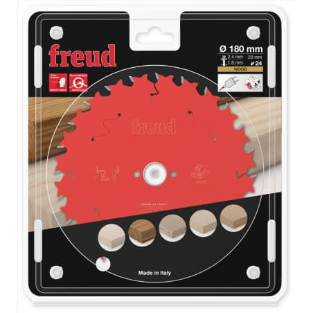Lame bois Ø 180 mm - AL Ø 20 mm - 24 dents - E 2,4/1,6 mm - FREUD F03FS09696