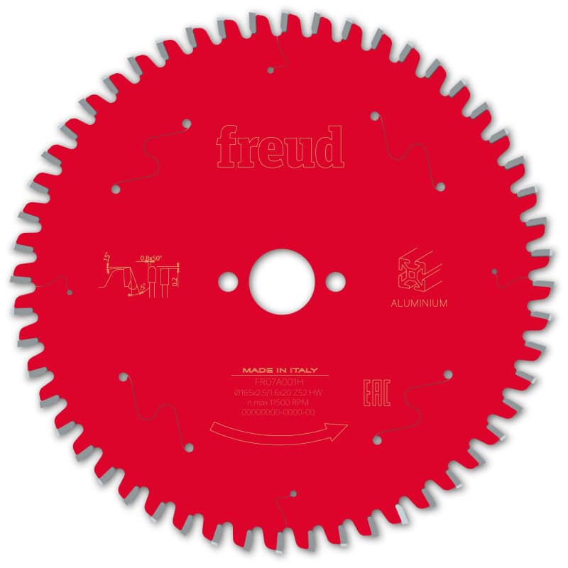Lame alu / PVC Ø 165 mm - AL 20 mm - E 2,5/1,6 mm - 52 dents FREUD F03FS09809