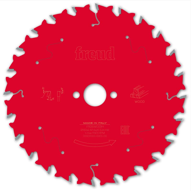 Lame bois Ø 160 mm - AL 20 mm - E 2,4/1,6 - 24 dents FREUD F03FS09681