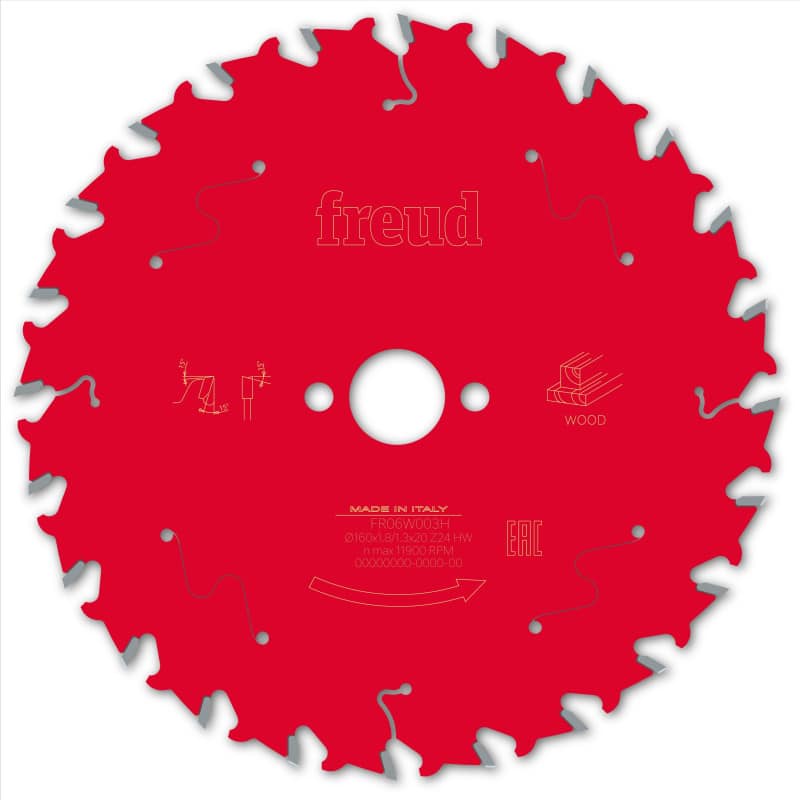 Lame bois Ø 160 mm - AL 20 mm - E 1,8/1,3 mm - 24 dents FREUD F03FS09675