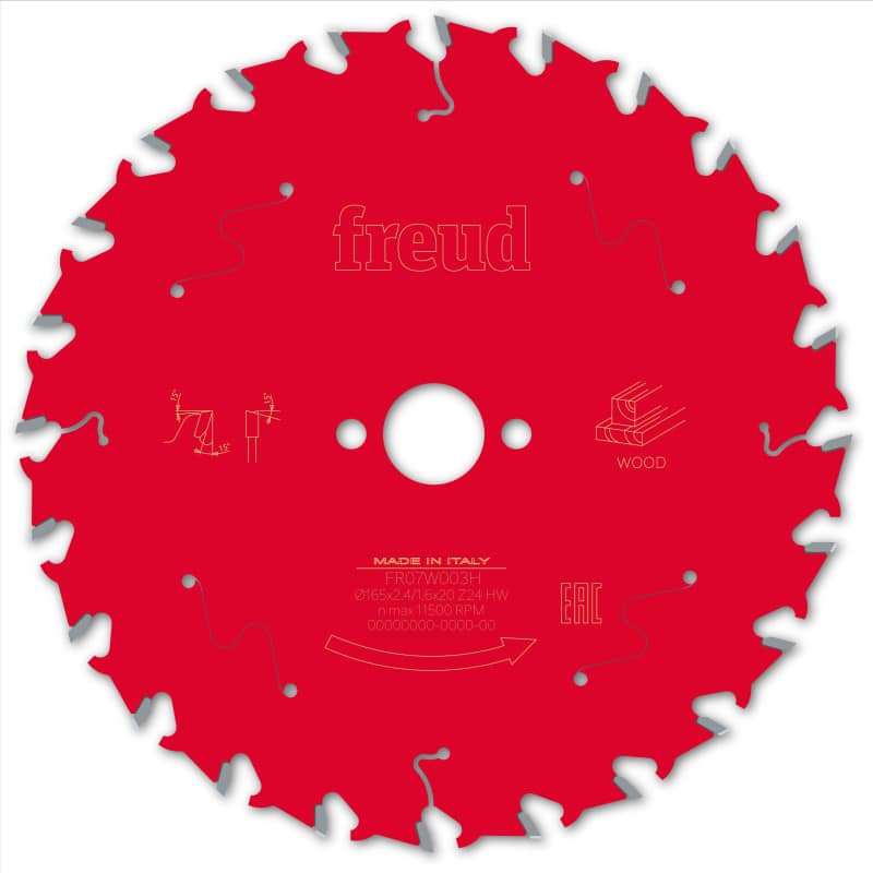 Lame bois Ø 165 mm - AL Ø 20 mm - 24 dents - E 2,4/1,6 mm - FREUD F03FS09688