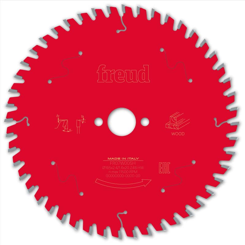Lame bois Ø 165 mm - AL 20 mm - E 2,4/1,6 mm - 48 dents FREUD F03FS09690