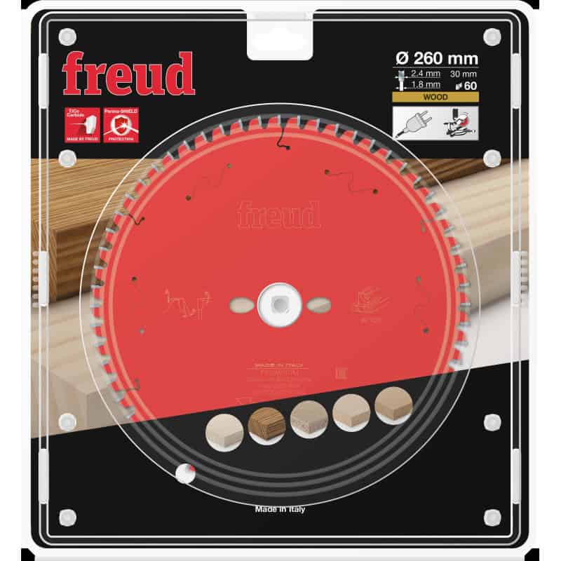 Lame bois Ø 260 mm - AL Ø 30 mm - 60 dents - E 2,4/1,8 mm - FREUD F03FS09760