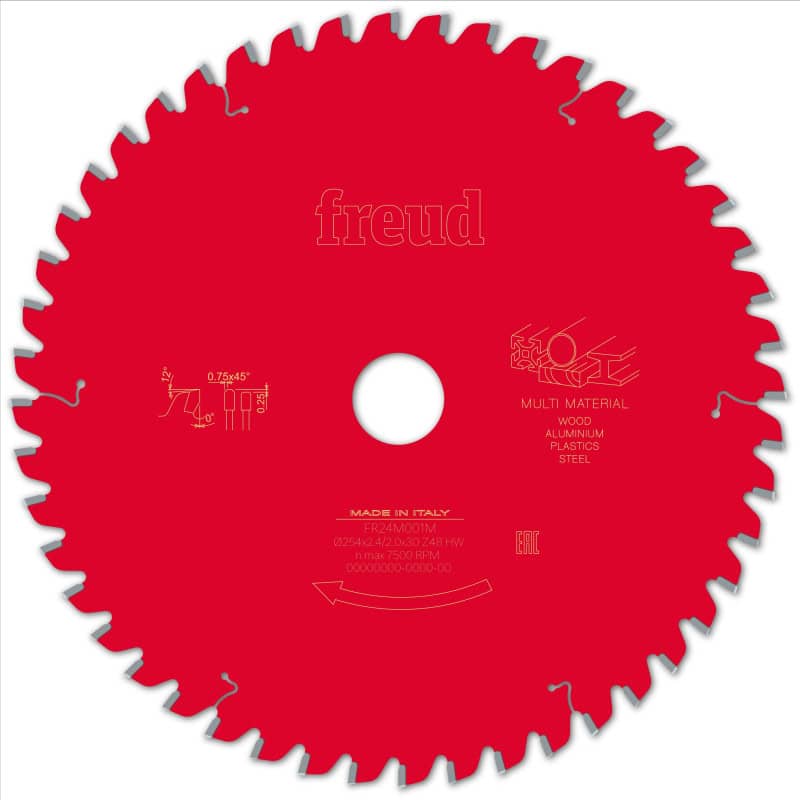 Lame multimatériaux - Ø 254 mm - AL 30 mm - E 2,4/2 mm - 48 dents FREUD F03FS09889