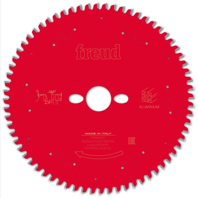 Lame alu / PVC Ø 225 mm - AL 30 mm - E 2,6/1,8 mm - 68 dents FREUD F03FS09834