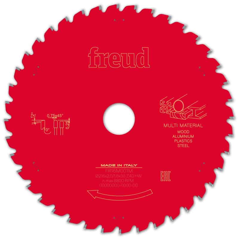 Lame multi-matériaux Ø 216 mm - AL 30 mm - E 2/1,6 mm - 40 dents FREUD F03FS09887