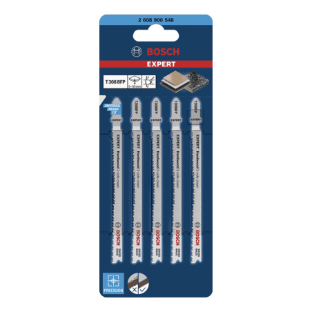 Lames de scie sauteuse bois dur T308 BFP x5 EXPERT 'HARDWOOD 2-SIDE CLEAN' BOSCH 2608900548