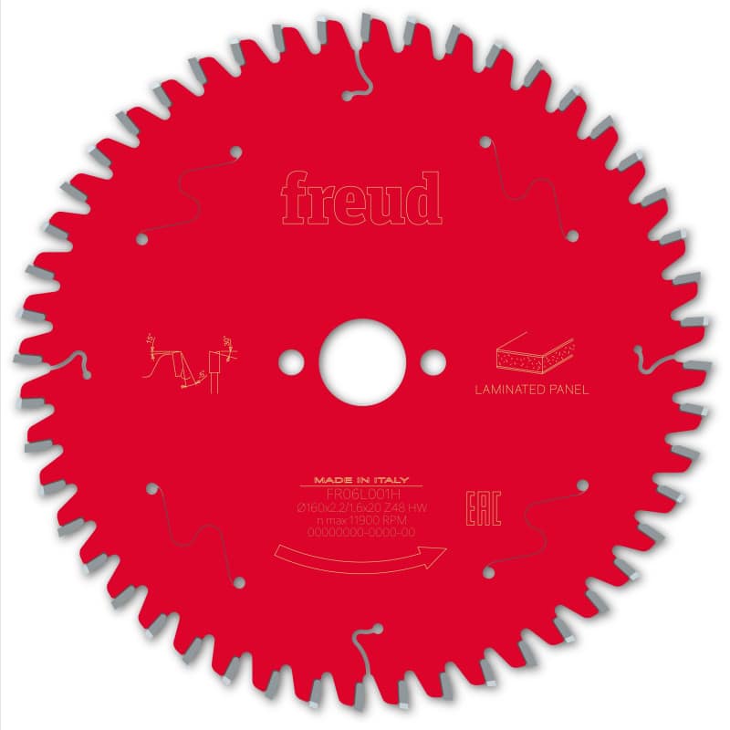 Lame panneaux mélaminés Ø 160 mm - AL 20 mm - E 2,2/1,6 mm - 48 dents FREUD F03FS09798