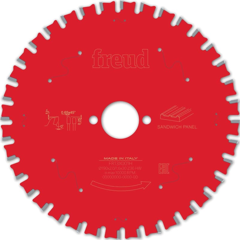 Lame panneaux sandwich Ø 190 mm - AL Ø 30 mm - 36 dents - E 2/1,6 mm - FREUD F03FS09854