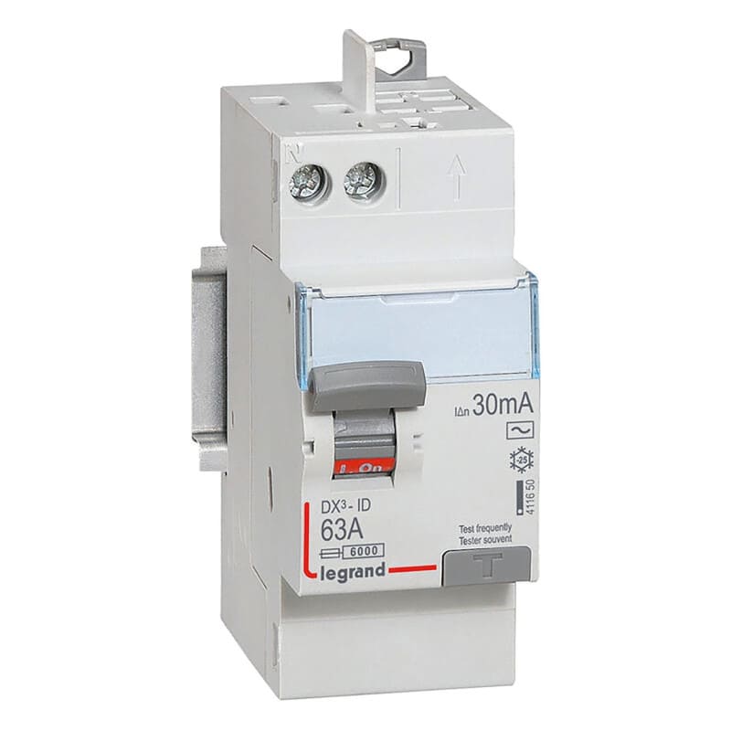Interrupteur différentiel DX3 type AC - 63A - 2 modules - bornes automatique / vis LEGRAND 4 116 50