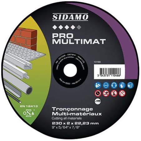 Disque à tronçonner Ø230 mm PRO MULTIMAT multi matériaux SIDAMO 10111048