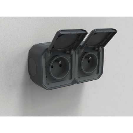 Double prise de courant complète précablée plexo anthracite 069788L