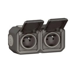 Double prise de courant complète précablée plexo anthracite 069788L