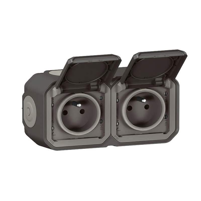 Double prise de courant complète précablée plexo anthracite 069788L