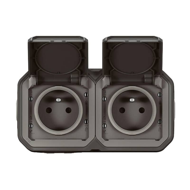 Double prise de courant complète précablée plexo anthracite 069788L