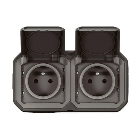 Double prise de courant complète précablée plexo anthracite 069788L