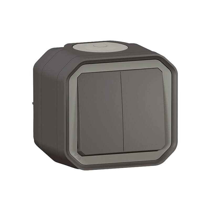 Interrupteur double va-et-vient complet saillie anthracite PLEXO LEGRAND 069775L