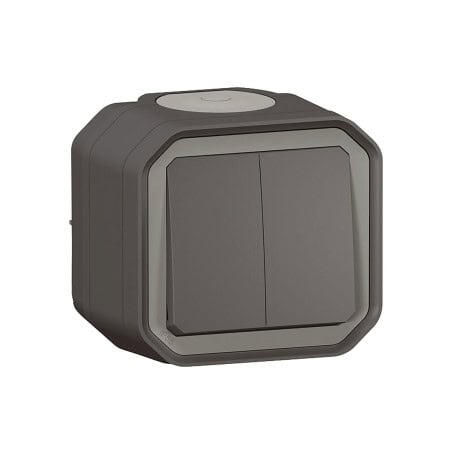 Interrupteur anthracite double va-et-vient complet saillie PLEXO LEGRAND 069775L