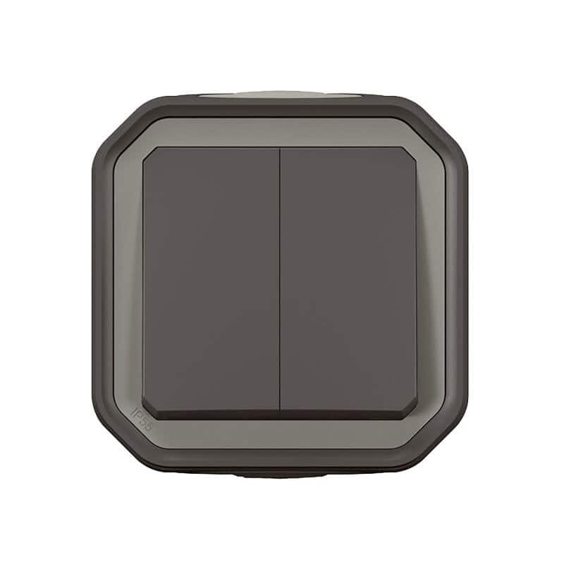 Interrupteur double va-et-vient complet saillie anthracite PLEXO LEGRAND 069775L
