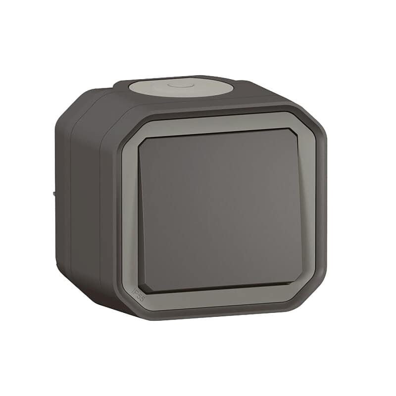 Interrupteur poussoir simple anthracite complet saillie PLEXO LEGRAND 069790L