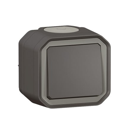 Interrupteur anthracite poussoir simple complet saillie PLEXO LEGRAND 069790L