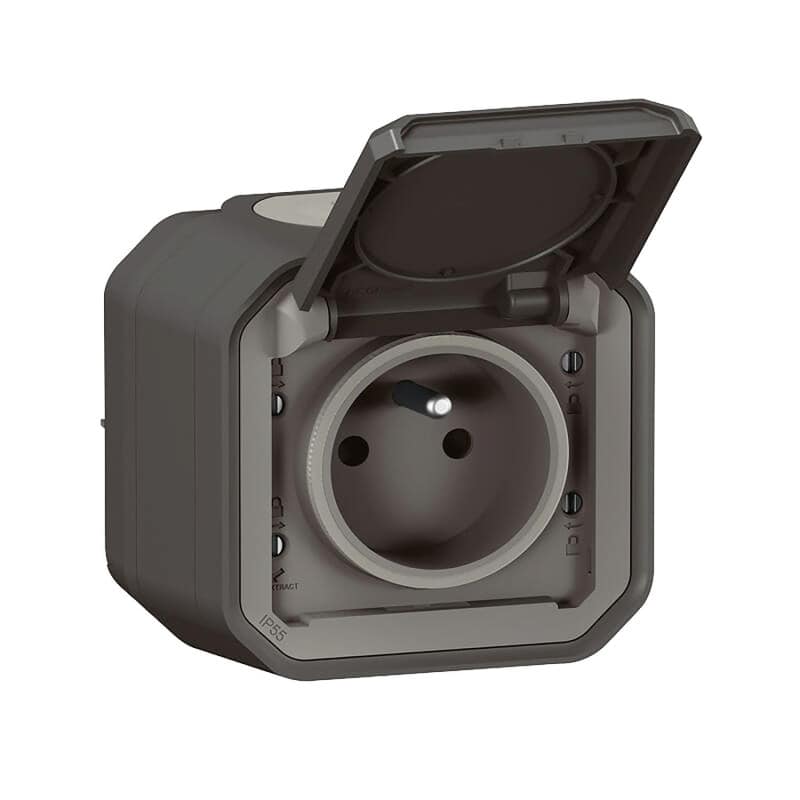 Prise de courant complète saille gris anthracite PLEXO LEGRAND 069731L