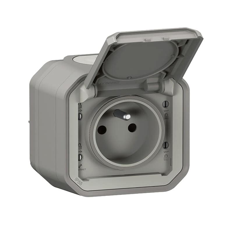 Prise de courant complète saille grise PLEXO LEGRAND 069731L