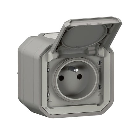 Prise de courant grise complète saille PLEXO LEGRAND 069731L
