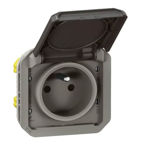 Prise de courant anthracite complète saille gris PLEXO LEGRAND 069891L