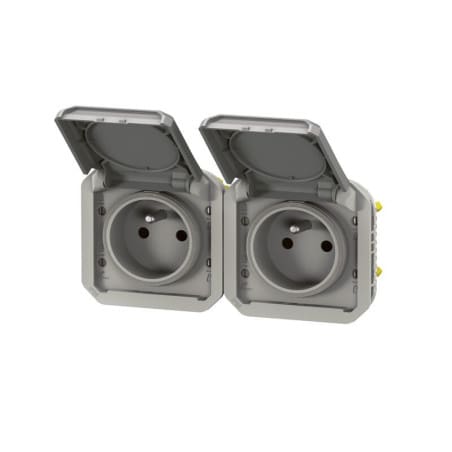 Double prise de courant grise horizontale composable précablée PLEXO LEGRAND 069562L
