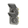 Double prise de courant grise verticale composable précablée PLEXO LEGRAND 069563L