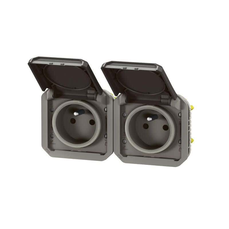 Prise de courant double horizontale composable précablée anthracite PLEXO LEGRAND 069842L