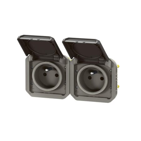 Double prise de courant anthracite horizontale composable précablée PLEXO LEGRAND 069842L