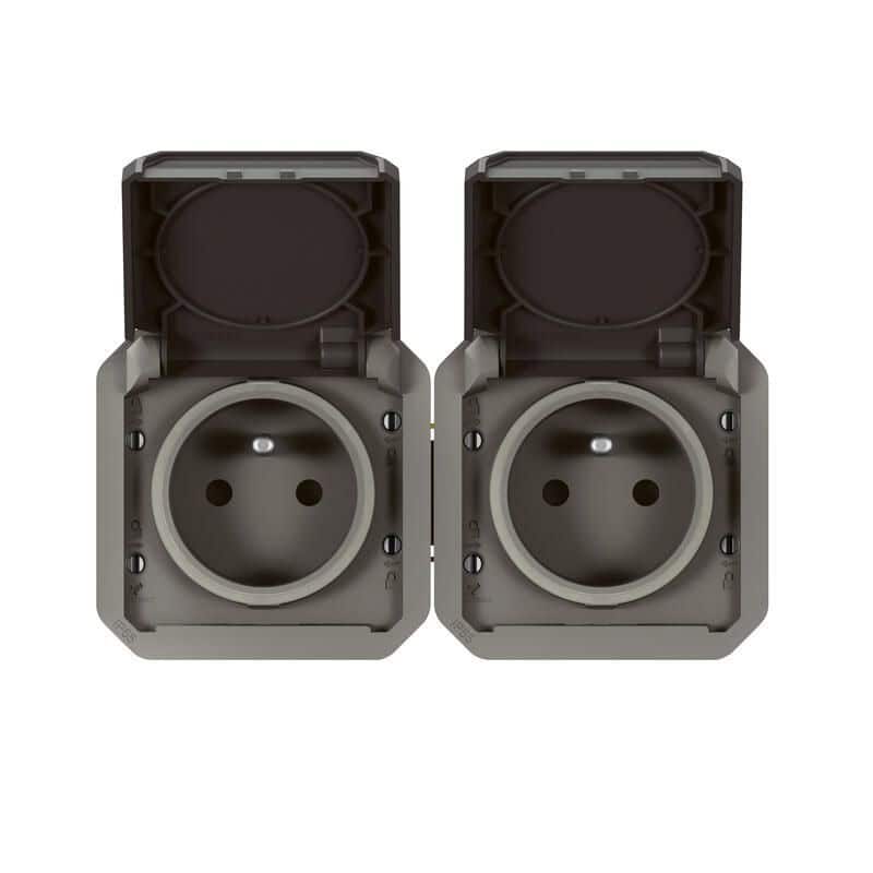 Prise de courant double horizontale composable précablée anthracite PLEXO LEGRAND 069842L