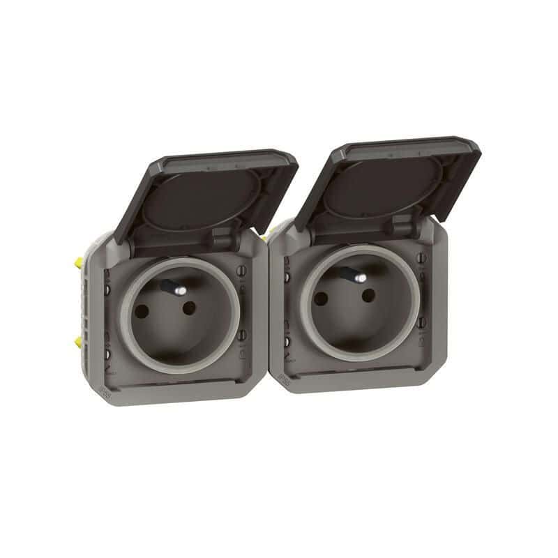 Prise de courant double horizontale composable précablée anthracite PLEXO LEGRAND 069842L