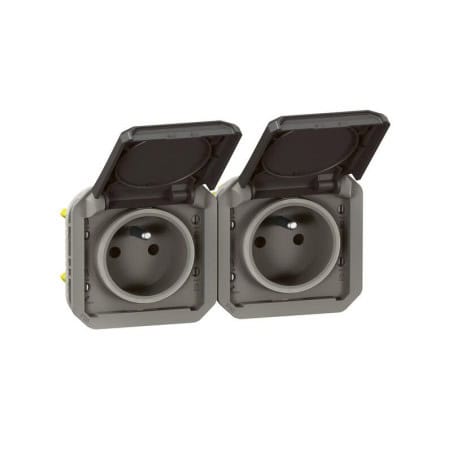 Prise de courant double horizontale composable précablée anthracite PLEXO LEGRAND 069842L