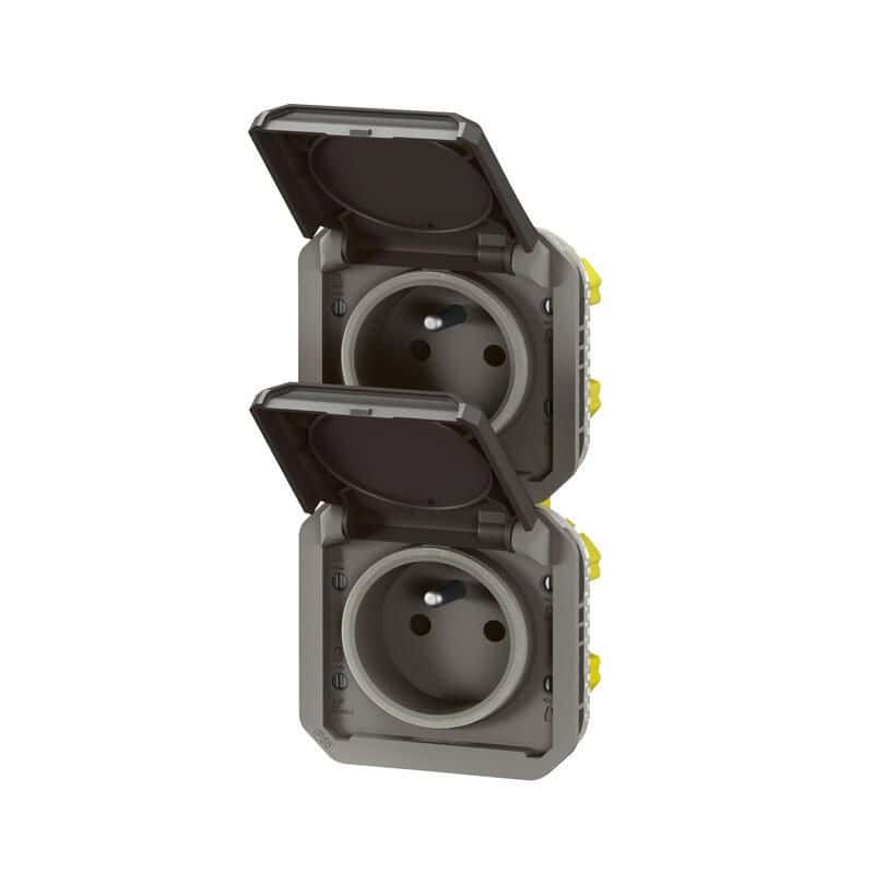 Prise de courant double verticale composable précablée anthracite PLEXO LEGRAND 069843L