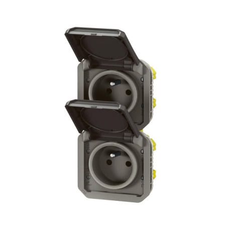 Double prise de courant anthracite verticale composable précablée PLEXO LEGRAND 069843L