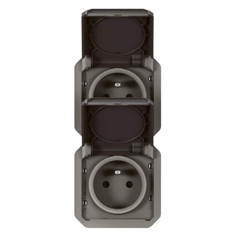 Prise de courant double verticale composable précablée anthracite PLEXO LEGRAND 069843L