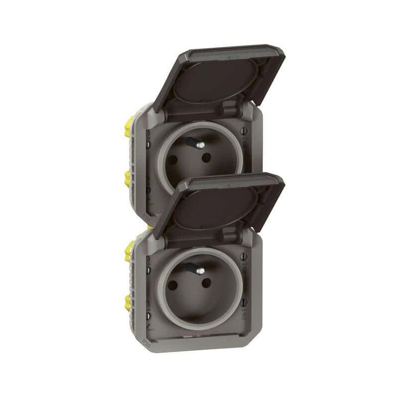 Prise de courant double verticale composable précablée anthracite PLEXO LEGRAND 069843L
