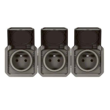 Triple prise de courant anthracite horizontale composable précablée PLEXO LEGRAND 069844L