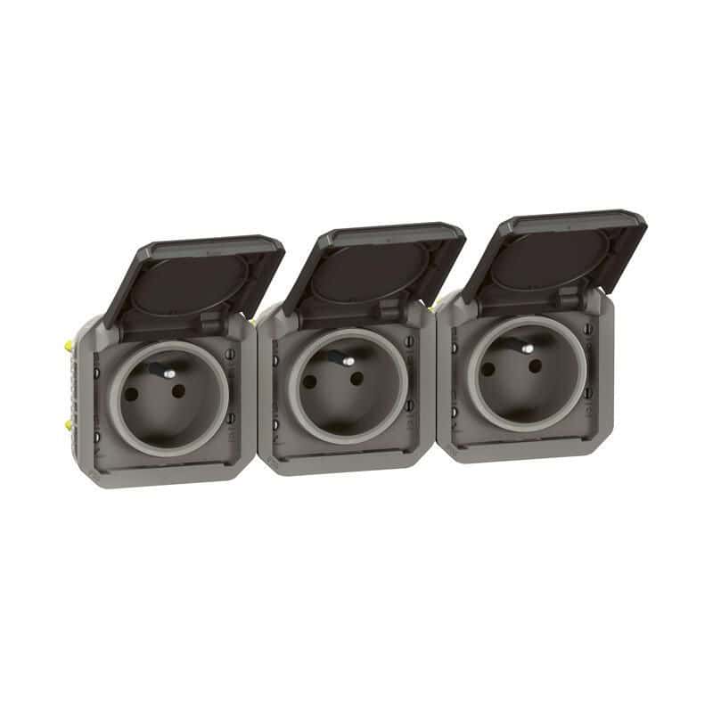 Triple prise de courant anthracite horizontale composable précablée PLEXO LEGRAND 069844L